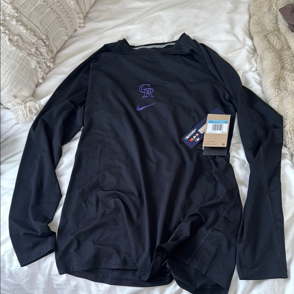 Nike Colorado Rockies Black Long Sleeve Shirt with Purple Logo
